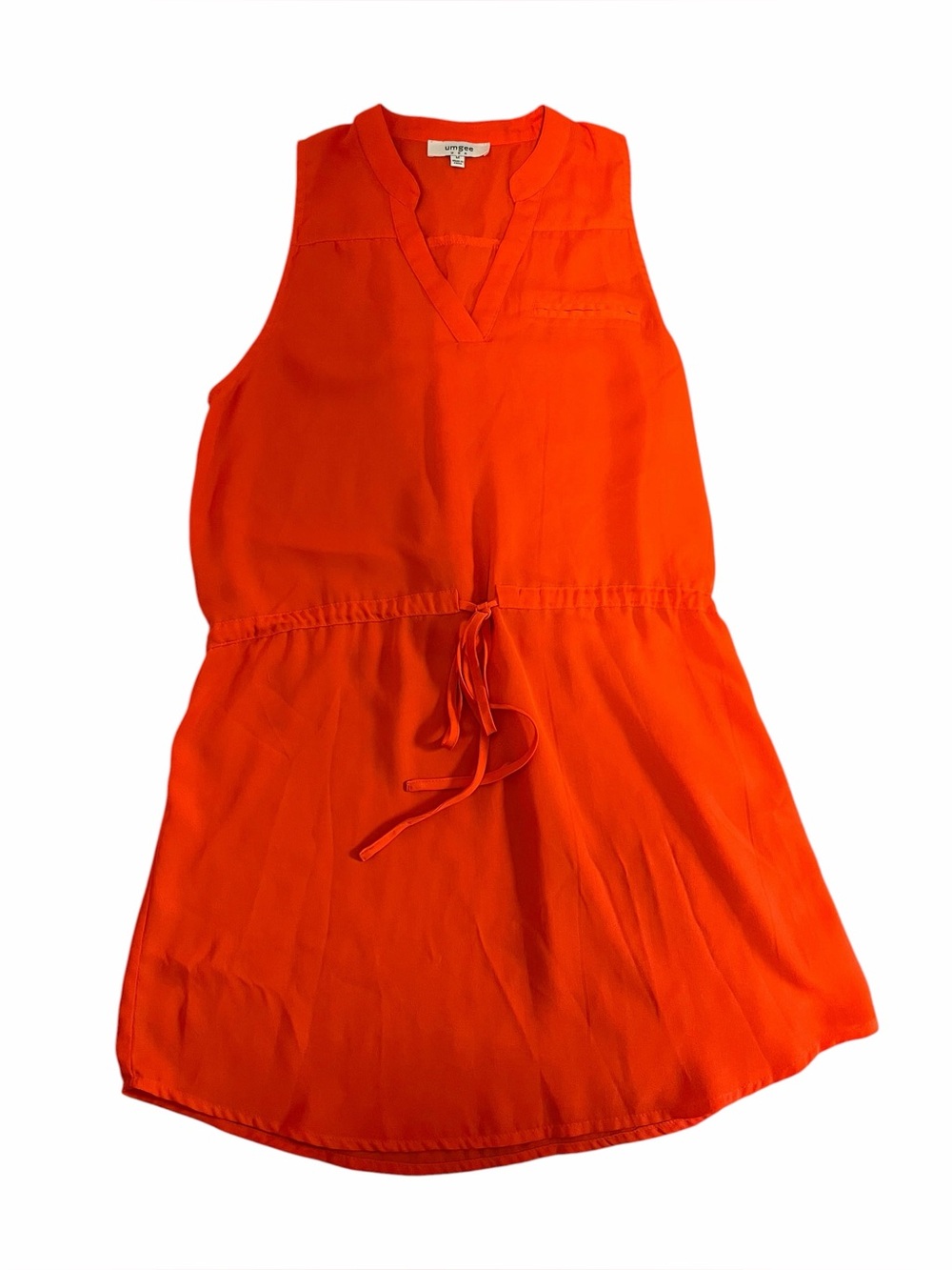 Umgee Vibrant Orange Cinch Waist Dress Sleeveless Medium Boho Shift Mini - Picture 2 of 6